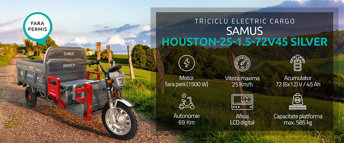 Triciclu electric cargo Samus Houston-25-1.5-72V45 Silver