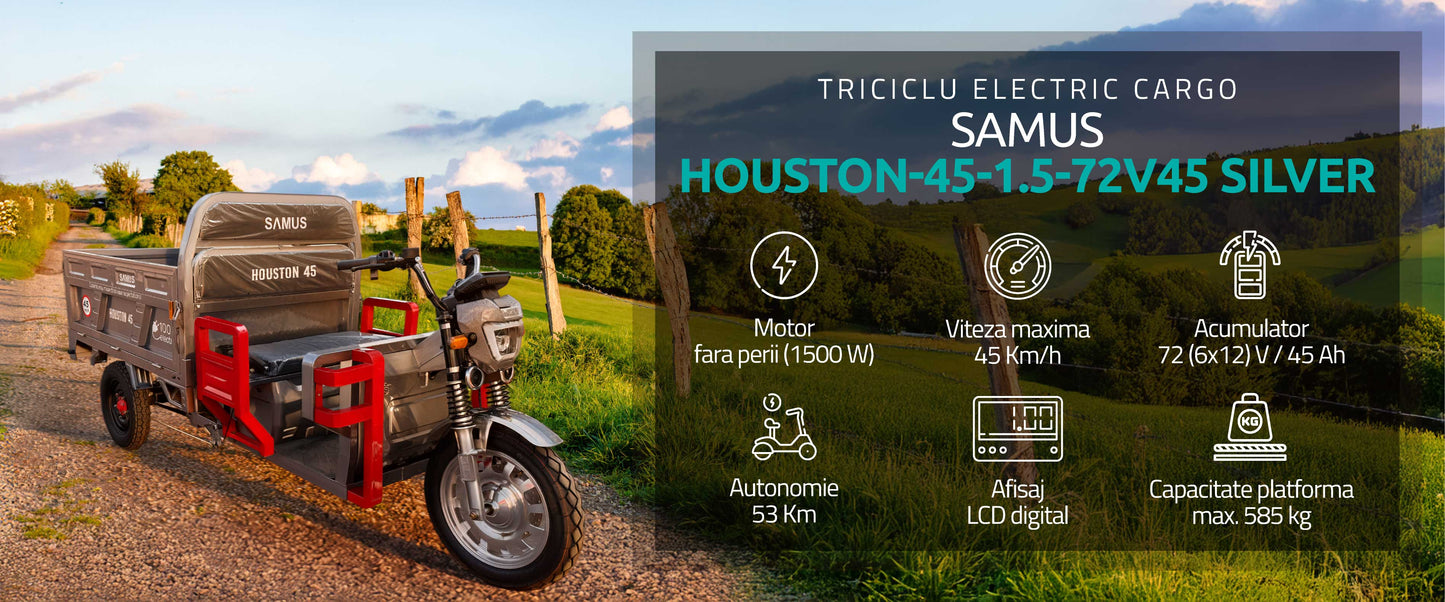 Triciclu electric cargo Samus Houston-45-1.5-72V45 Silver