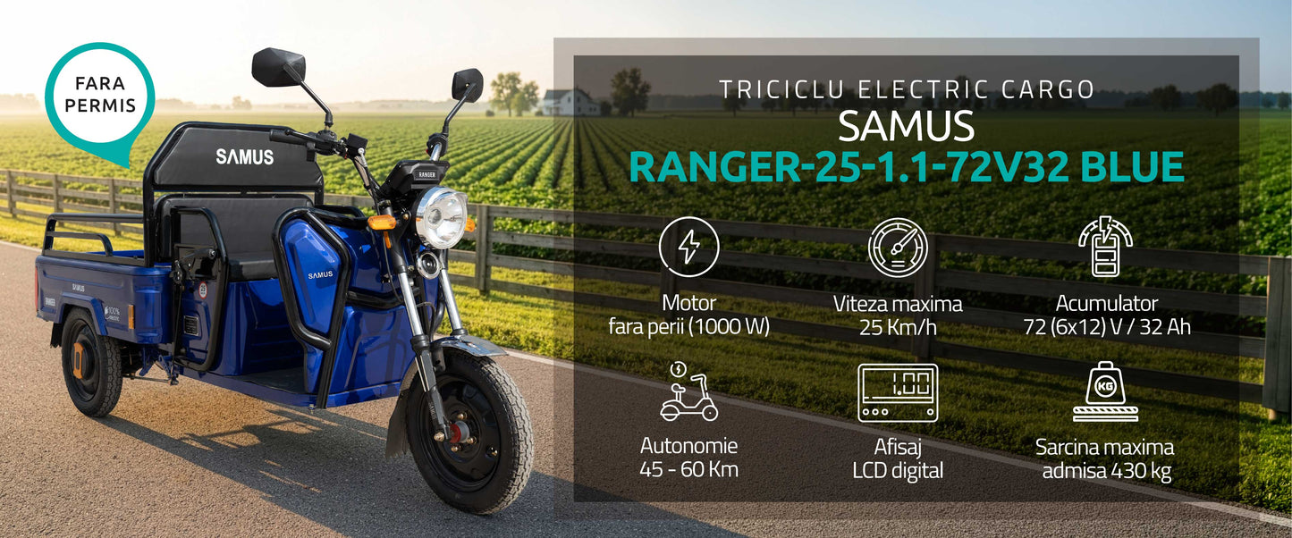 Triciclu electric cargo Samus Ranger-25-1.1-72V32 Blue