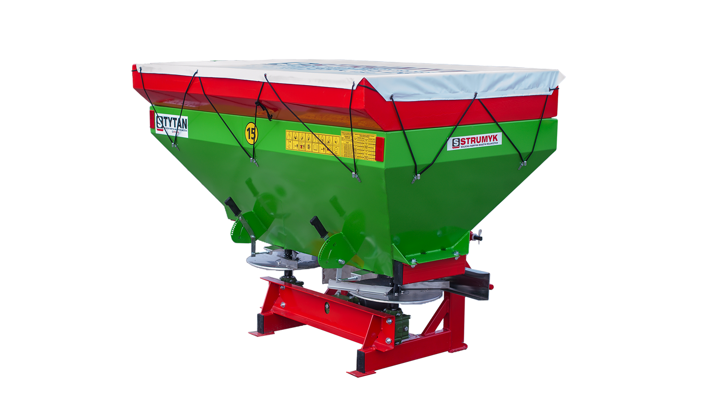 Distribuitor sare / ingrasaminte TYTAN 1200L, 2 discuri, buncar inox, Strumyk