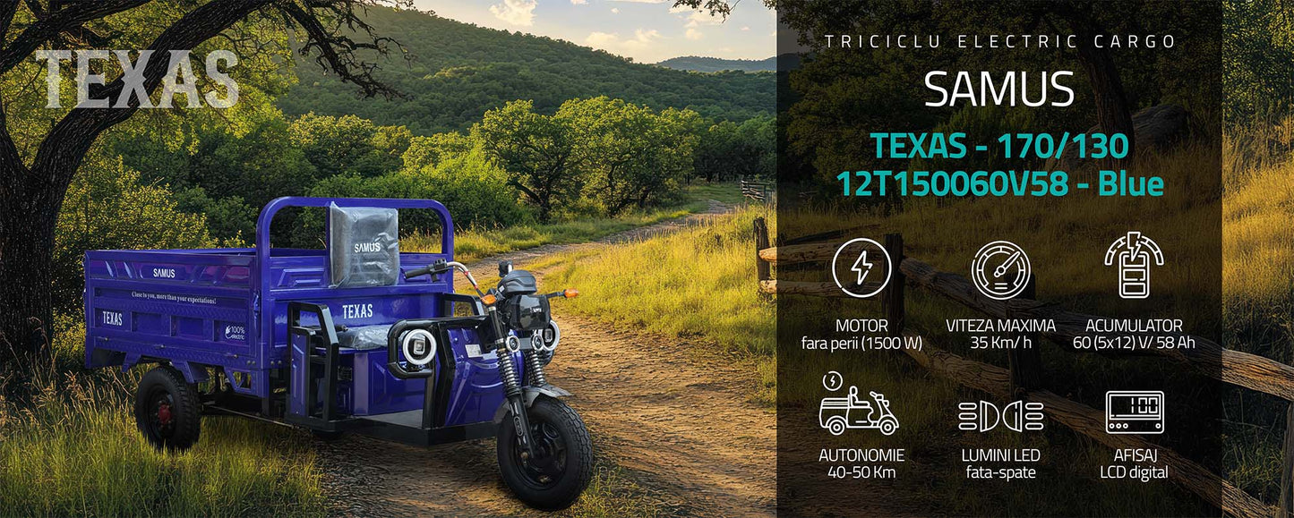 Triciclu electric cargo Samus Texas-170/130-12T150060V58-Blue