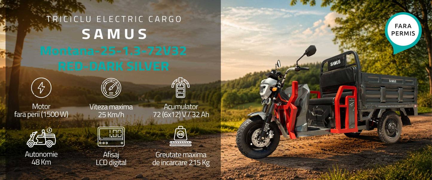 Triciclu electric cargo Samus Montana-25-1.3-72V32-Red-Dark Silver