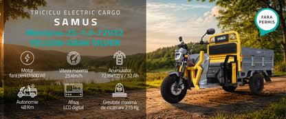 Triciclu electric cargo Samus Montana-25-1.3-72V32-Yellow-Dark Silver
