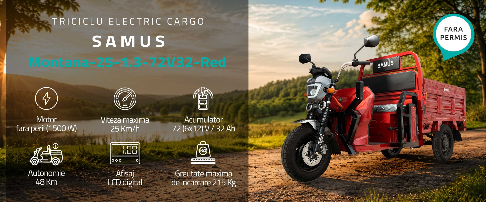 Triciclu electric cargo Samus Montana-25-1.3-72V32-Red