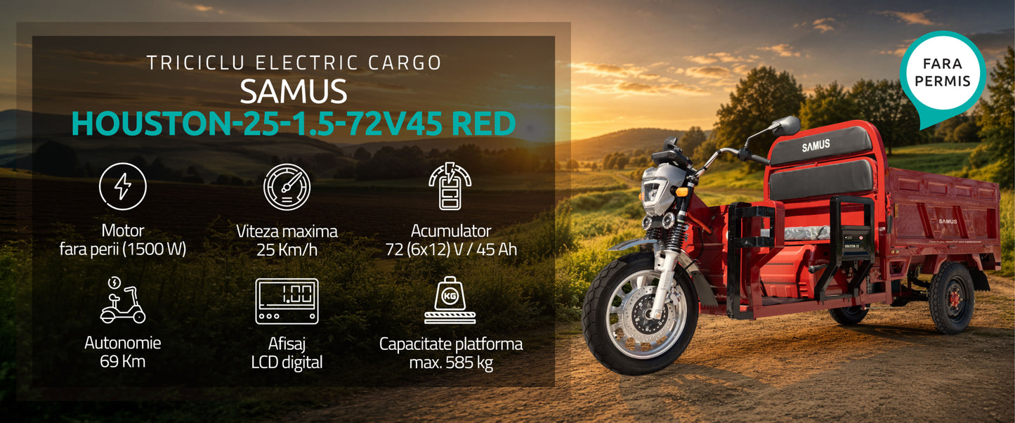 Triciclu electric cargo Samus Houston-25-1.5-72V45 Red