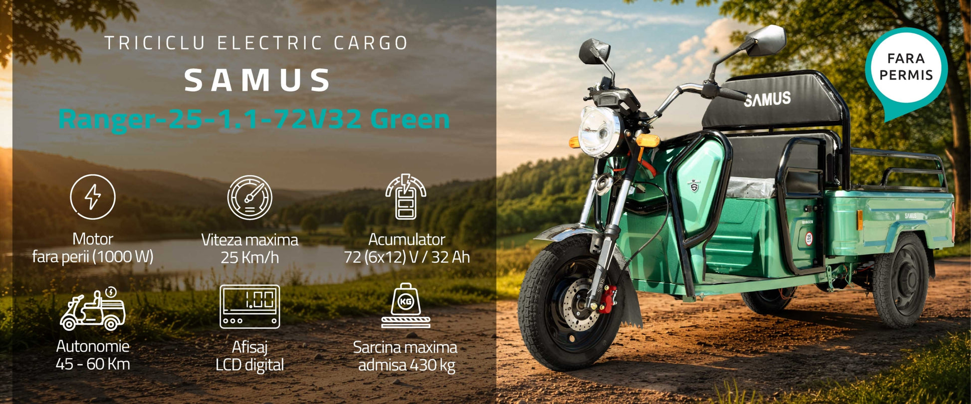 Triciclu electric cargo Samus Ranger-25-1.1-72V32 Green
