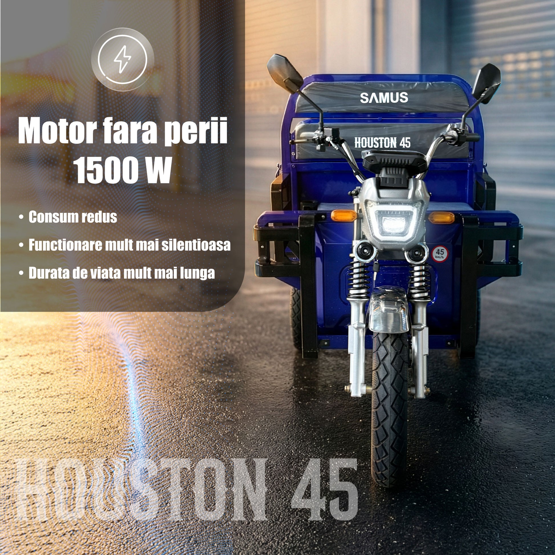 Triciclu electric cargo Samus Houston-45-1.5-72V45 Blue