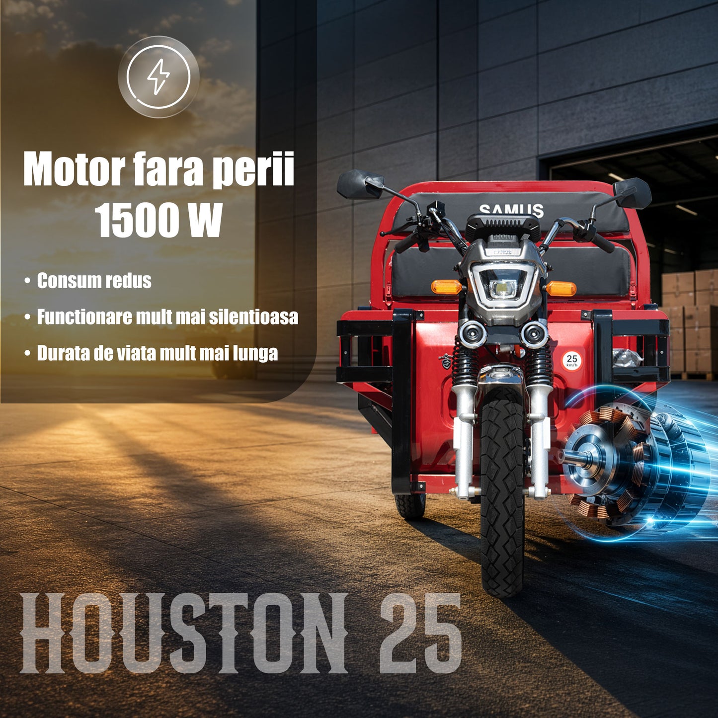 Triciclu electric cargo Samus Houston-25-1.5-72V45 Red