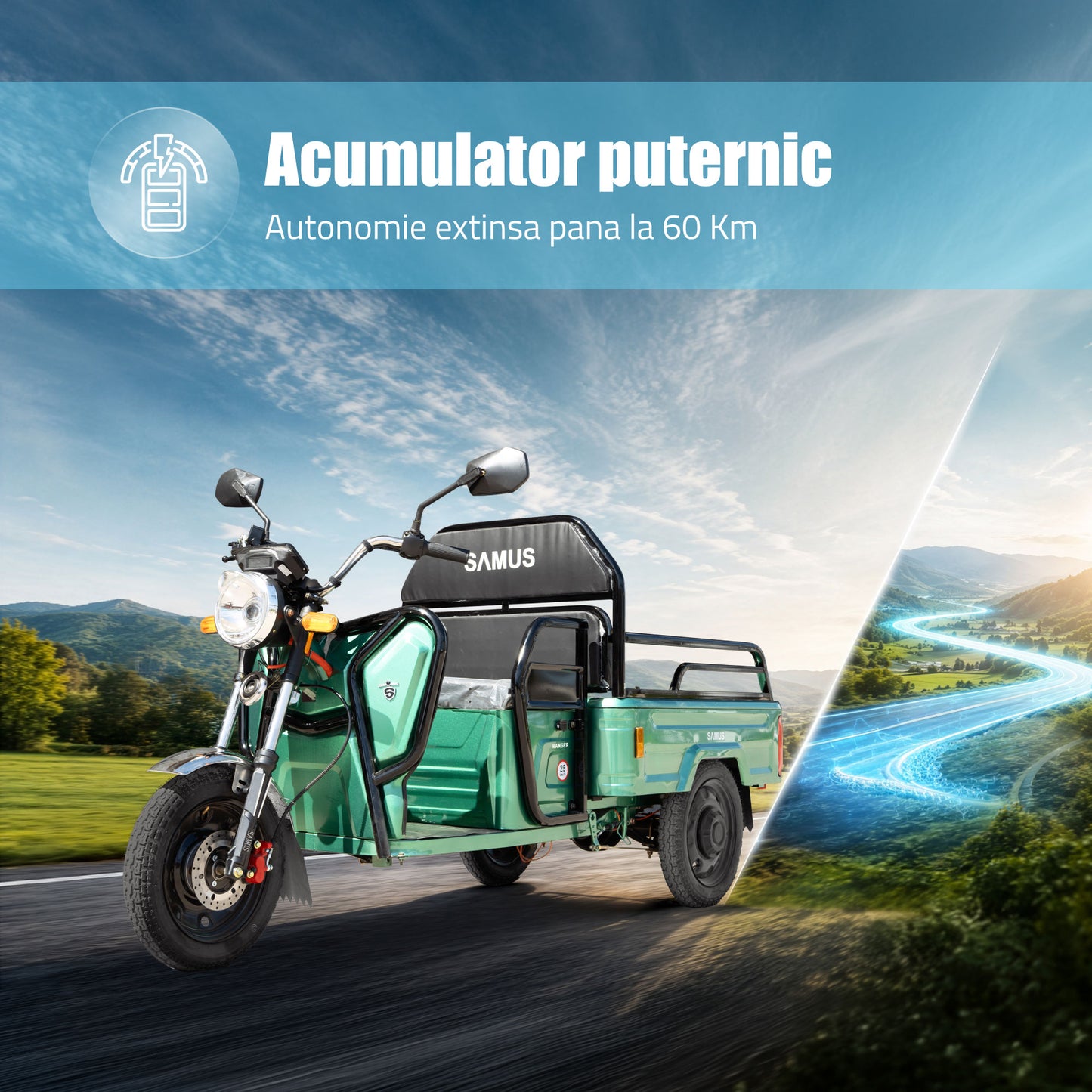 Triciclu electric cargo Samus Ranger-25-1.1-72V32 Green