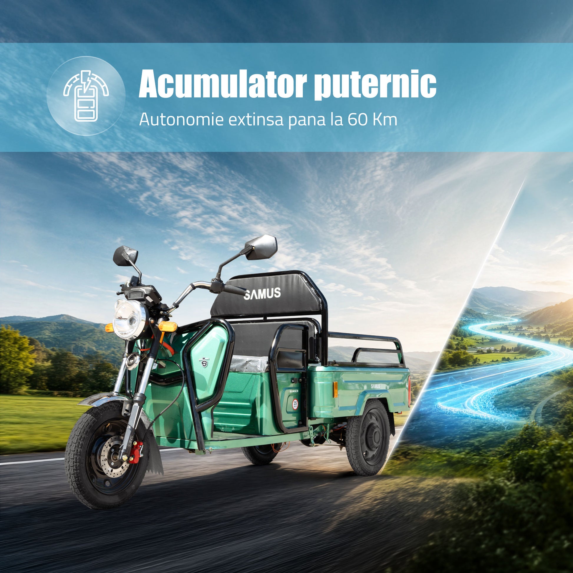 Triciclu electric cargo Samus Ranger-25-1.1-72V32 Green