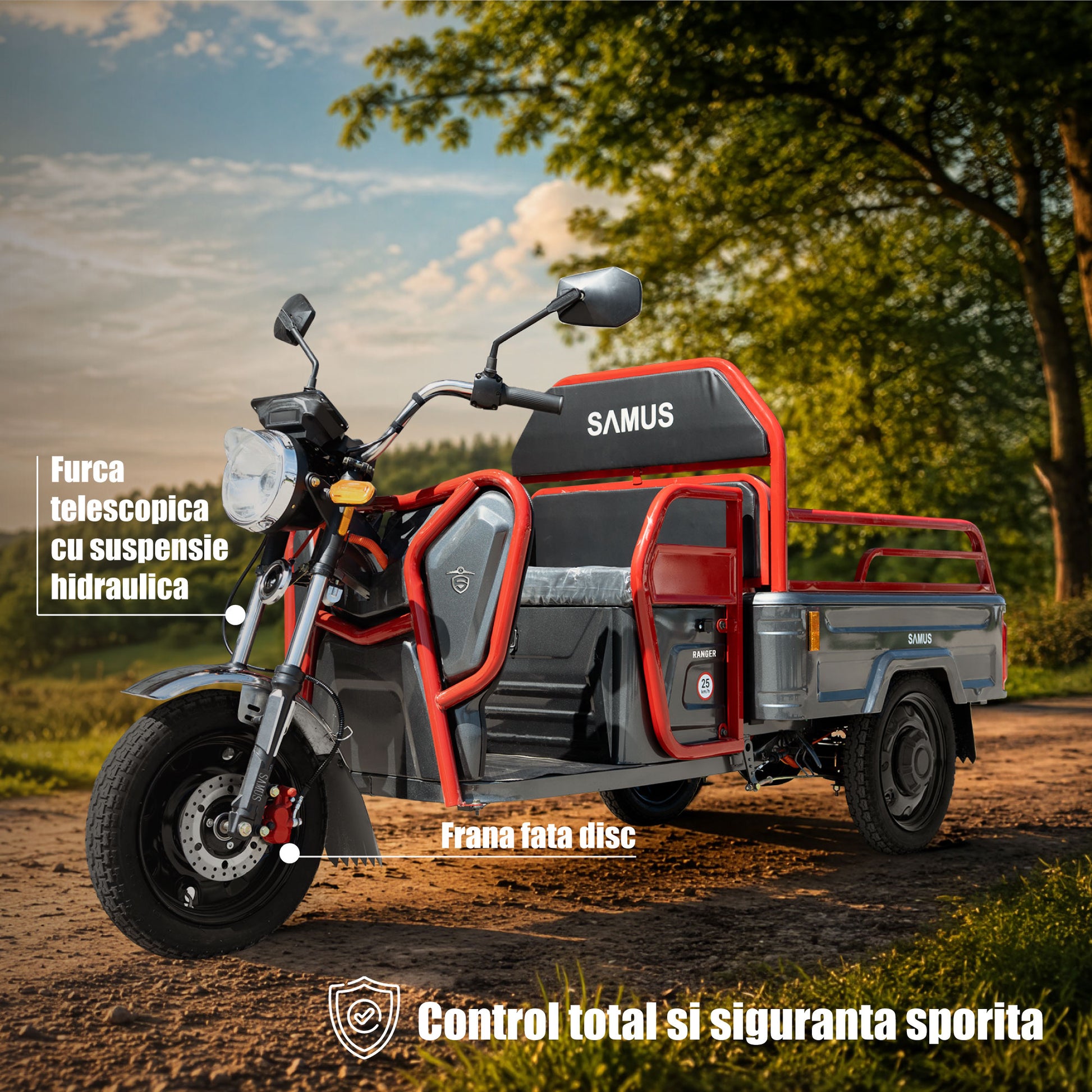 Triciclu electric cargo Samus Ranger-25-1.1-72V32 Red Dark Silver