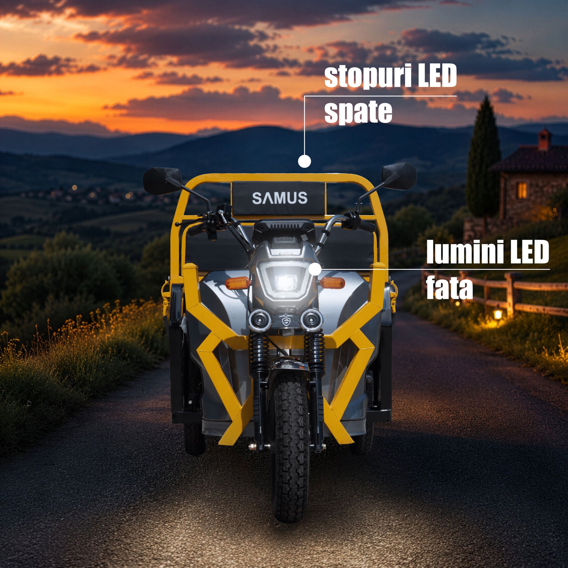 Triciclu electric cargo Samus Montana-25-1.3-72V32-Yellow-Dark Silver