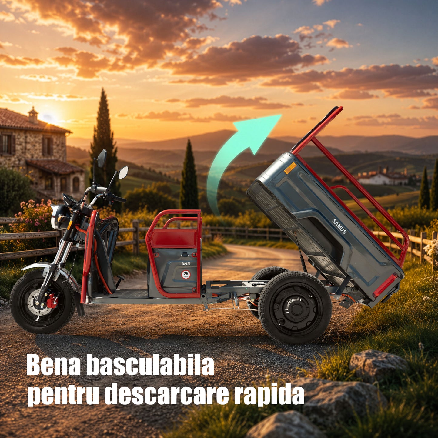Triciclu electric cargo Samus Ranger-25-1.1-72V32 Red Dark Silver