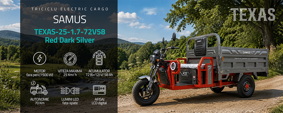 Triciclu electric cargo Samus Texas-25-1.7-72V58 Red Dark Silver