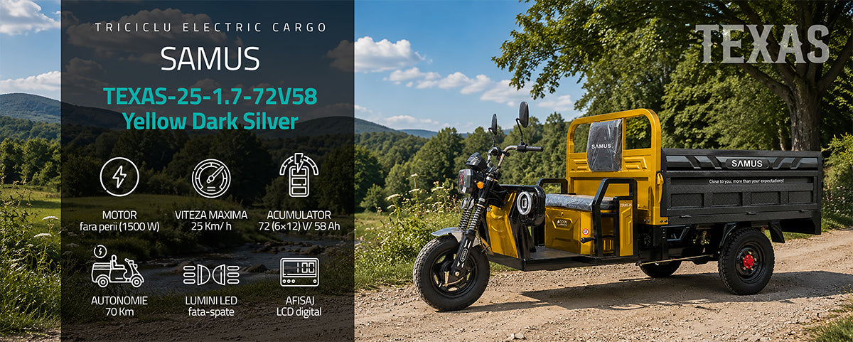 Triciclu electric cargo Samus Texas-25-1.7-72V58 Yellow Dark Silver