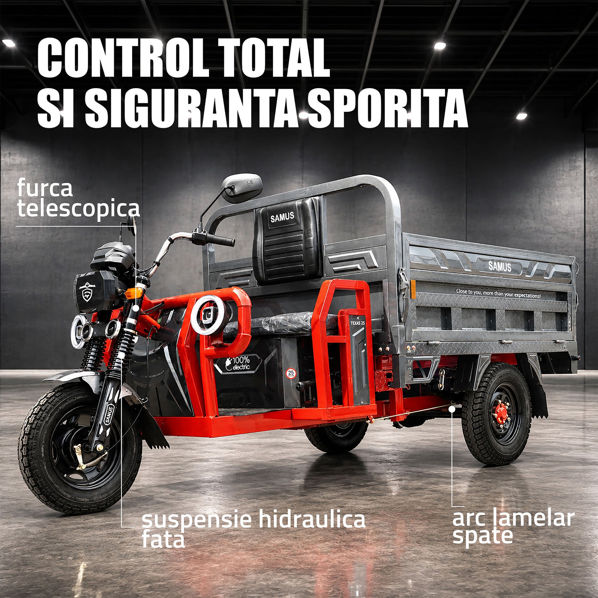 Triciclu electric cargo Samus Texas-25-1.7-72V58 Red Dark Silver
