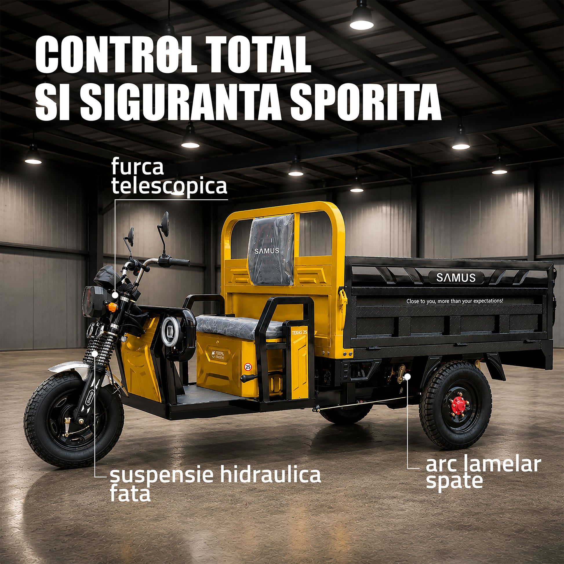 Triciclu electric cargo Samus Texas-25-1.7-72V58 Yellow Dark Silver