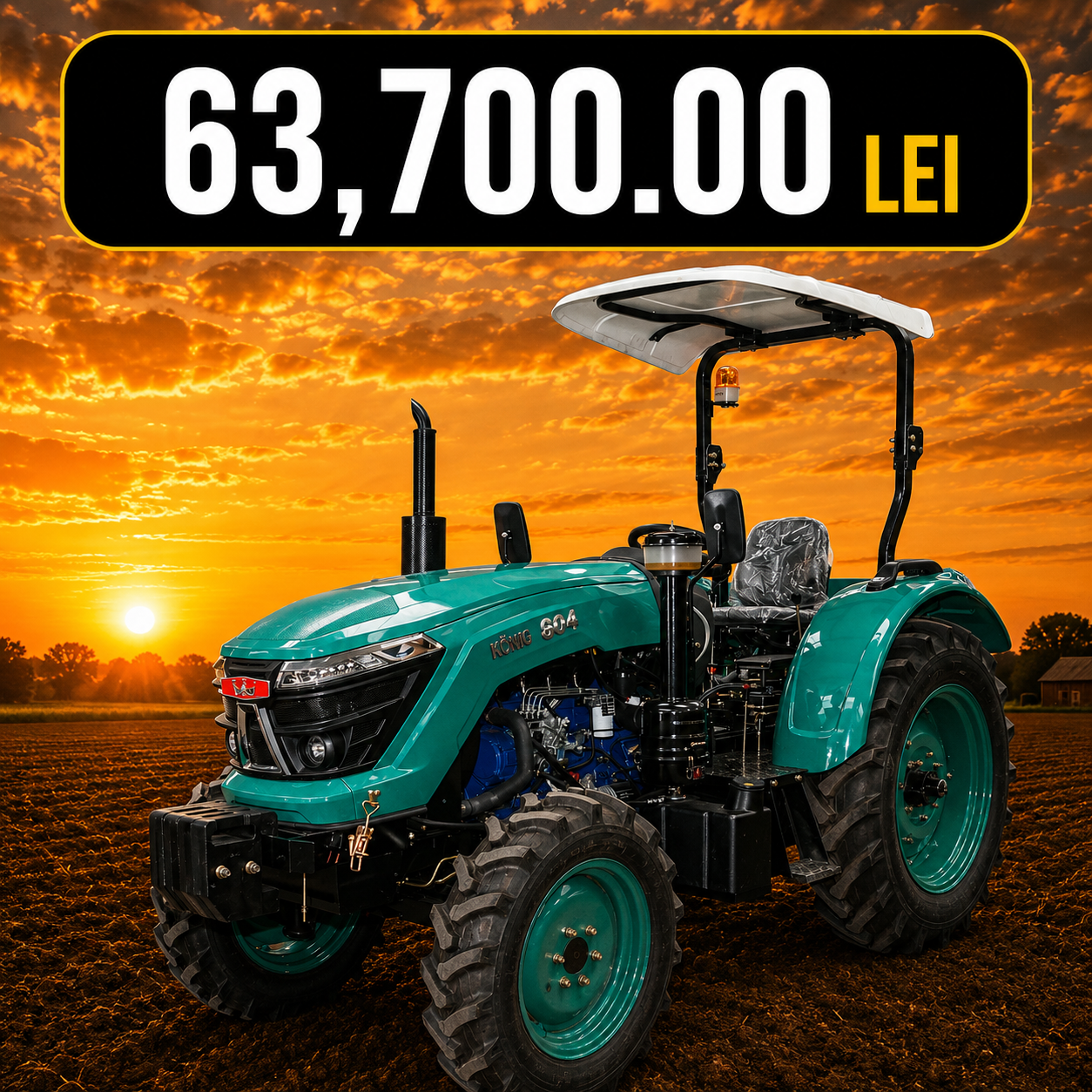Tractor 80CP 4×4, verde cu semicabina seria 804