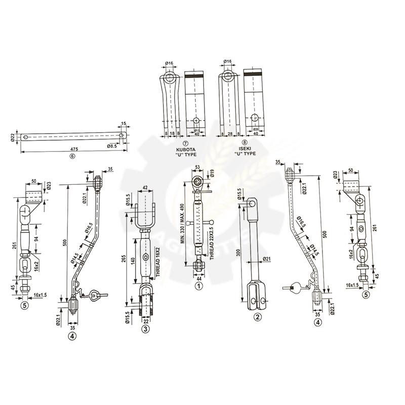 Kit complet tiranti prindere 3 puncte tractor Kubota, Iseki - imagine 2