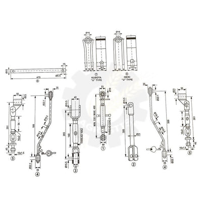 Kit complet tiranti prindere 3 puncte tractor Kubota, Iseki - imagine 2